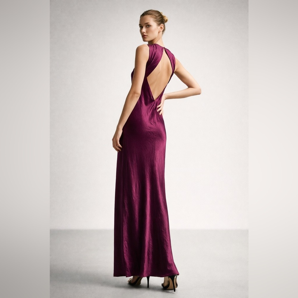 NWT Zara Satin Effect Open Back Dress